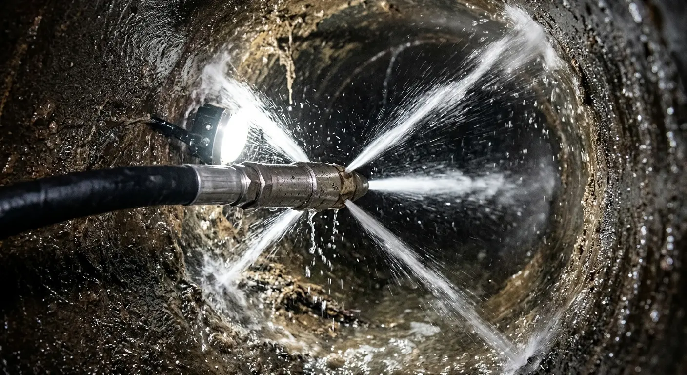 High-pressure hydro jetting nozzle cleaning sewer pipe for Sewer Cleanout in Reno
